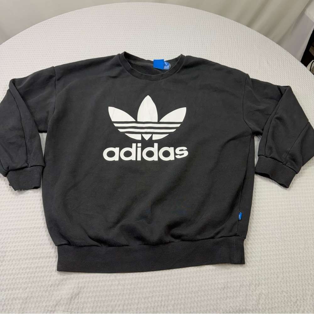 adidas Black Crewneck Sweatshirt with Blue Tags